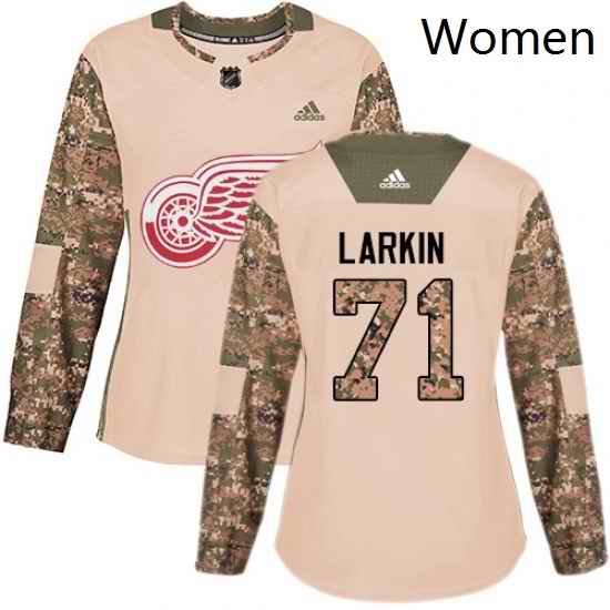 Womens Adidas Detroit Red Wings 71 Dylan Larkin Authentic Camo Veterans Day Practice NHL Jersey